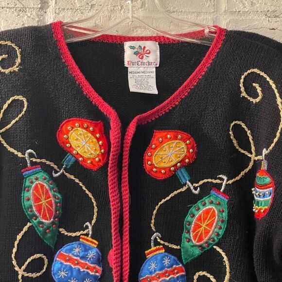 Vintage Nutcracker Embellished Cardigan Ugly Christmas Ornament Sweater Med - Picture 2 of 11